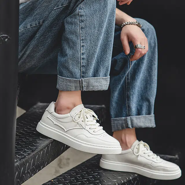 年走索 二层牛皮 潮流平底简约百搭 透气耐磨 低帮 板鞋 男款 白色
