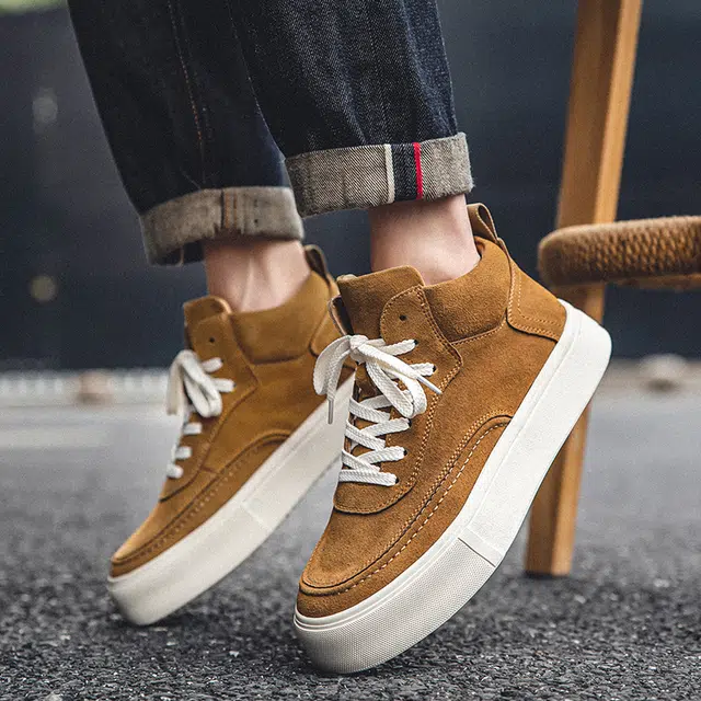 年走索 牛反绒皮 增高厚底休闲 防滑 高帮 板鞋 男款