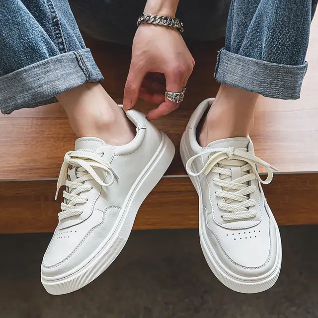 年走索 二层牛皮 潮流平底简约百搭 透气耐磨 低帮 板鞋 男款 白色