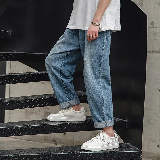 年走索 二层牛皮 潮流平底简约百搭 透气耐磨 低帮 板鞋 男款 白色