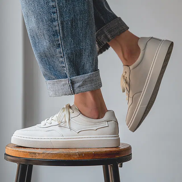 年走索 二层牛皮 潮流平底简约百搭 透气耐磨 低帮 板鞋 男款 白色