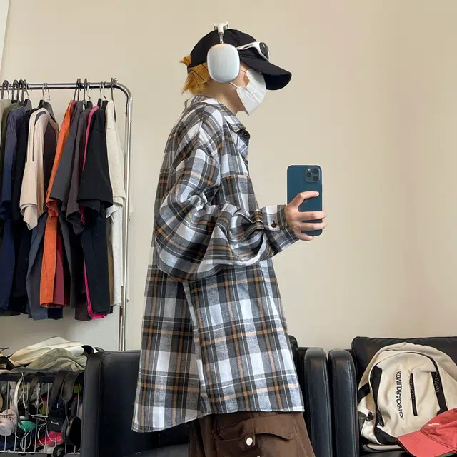 一碗士多 美式复古宽松百搭格子衬衣外套衬衫 男女同款