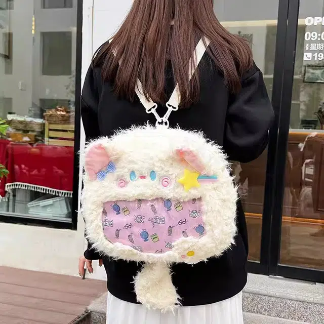 番尼可儿 小猫背包 韩系甜美猫透明痛包卡通斜跨包 可爱呆萌 玩偶周边