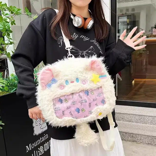 番尼可儿 小猫背包 韩系甜美猫透明痛包卡通斜跨包 可爱呆萌 玩偶周边
