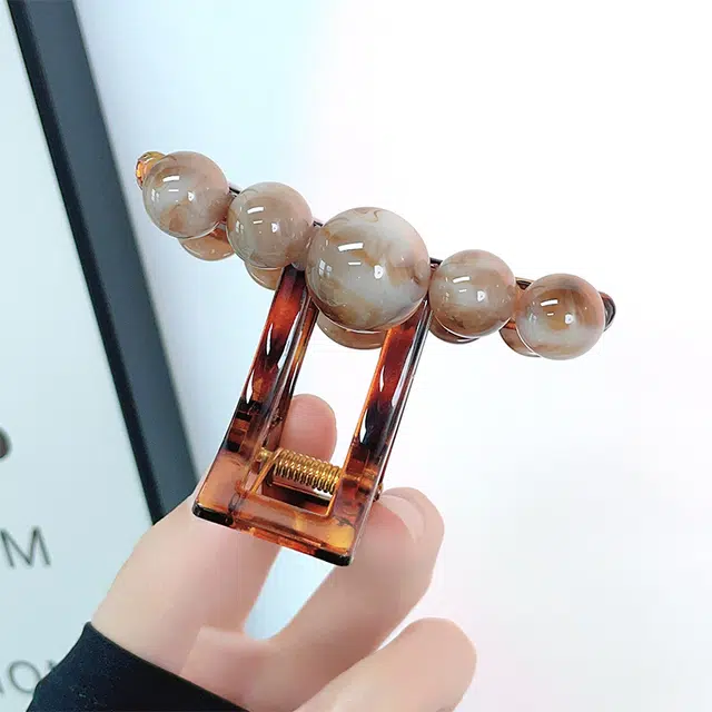 晕染醋酸棕色抓夹高级感百搭冰透色圆珠鲨鱼夹多巴胺晕染棕色 发夹 女款