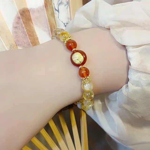 丰运阁 财富锁黄塔高贵新中式国潮招财转运珠轻奢小众有范儿旗袍汉服 水晶 玉石手串 女款