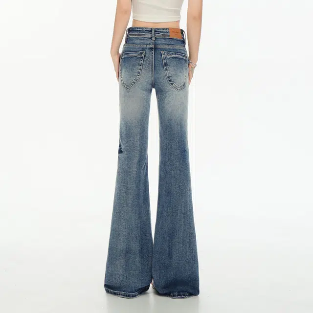 么宁 么宁加绒加厚保暖水洗磨白微喇叭马蹄裤高腰显高显瘦小个子显腿长甜酷风辣妹牛仔裤 女款