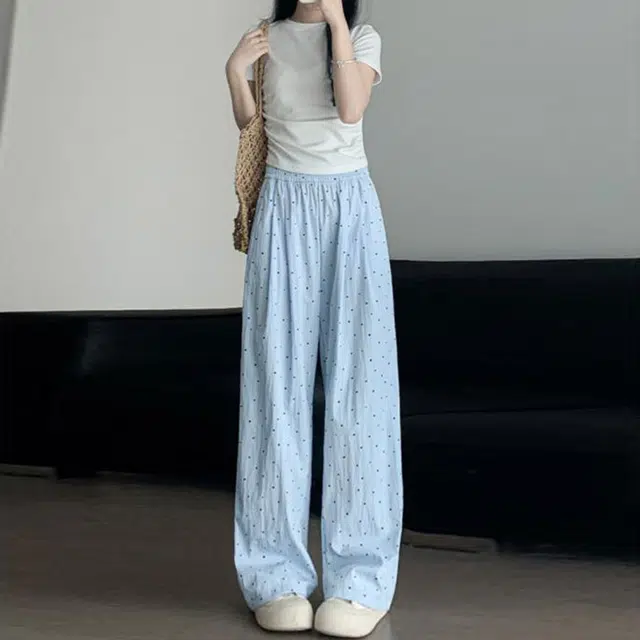 么宁 纯色合身高腰适中阔腿休闲裤 女款
