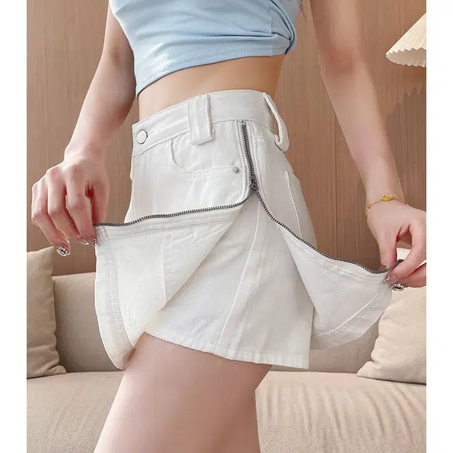 么宁 侧拉链宽松时尚热辣简约舒适牛仔短裙 女款