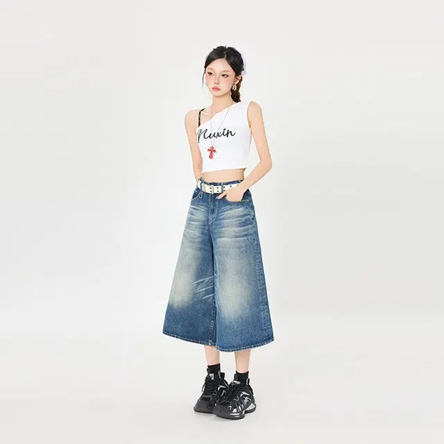 么宁 复古休闲松弛感宽松阔腿百搭垂感慵懒牛仔裤 女款