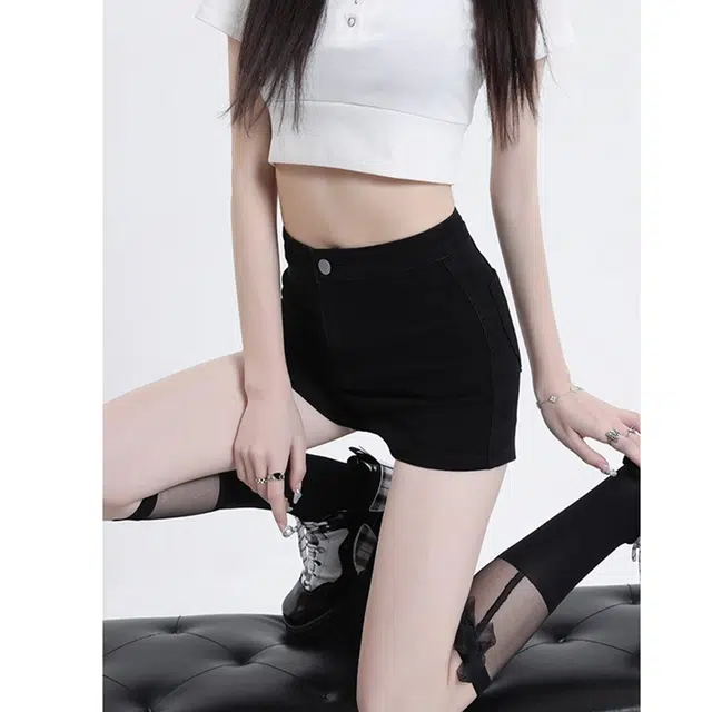 么宁 高腰气质百搭时尚休闲三分裤牛仔短裤 女款