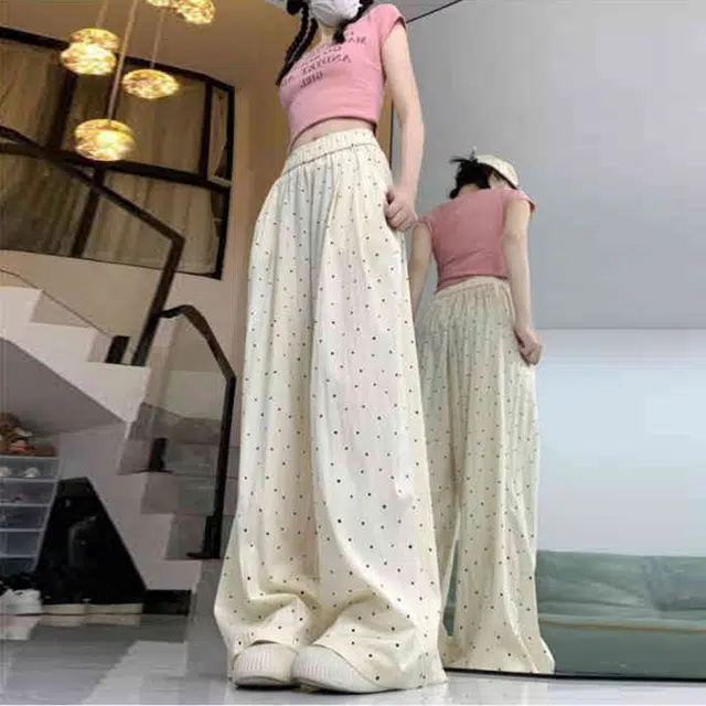 么宁 纯色合身高腰适中阔腿休闲裤 女款