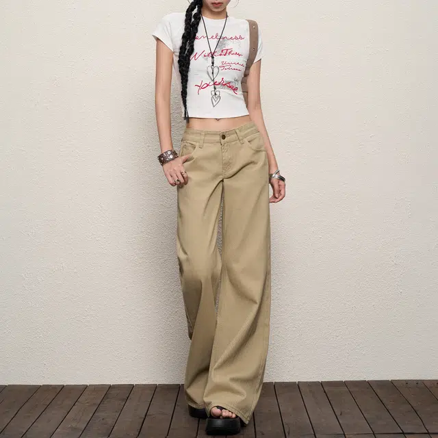 么宁 宽松低腰微喇美式复古辣妹遮胯显瘦拖地喇叭裤时尚潮流百搭牛仔裤 女款