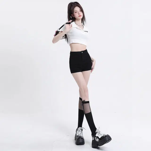 么宁 高腰气质百搭时尚休闲三分裤牛仔短裤 女款