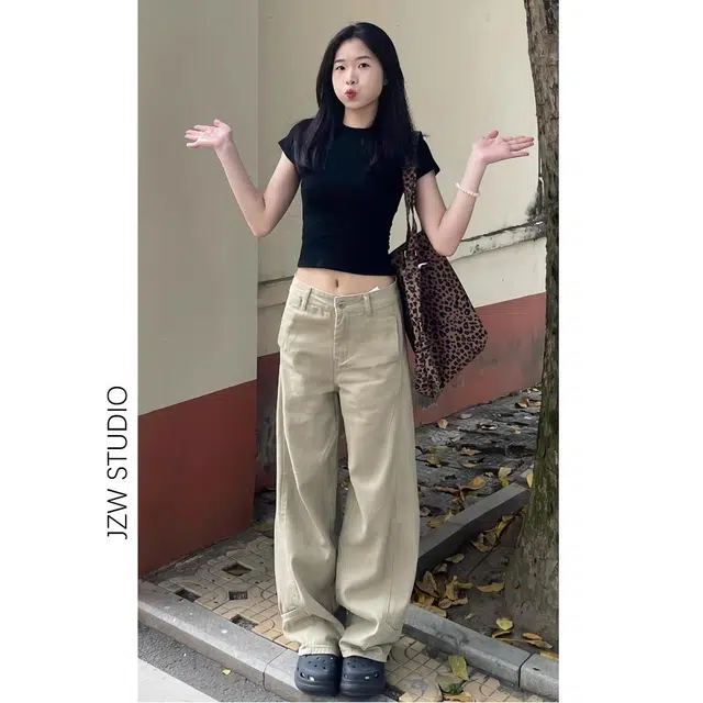 么宁 适中高腰宽松阔腿牛仔裤 女款