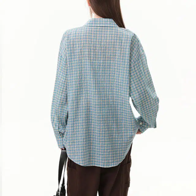 么宁 夏日防晒简约薄款格子长袖衬衫 女款