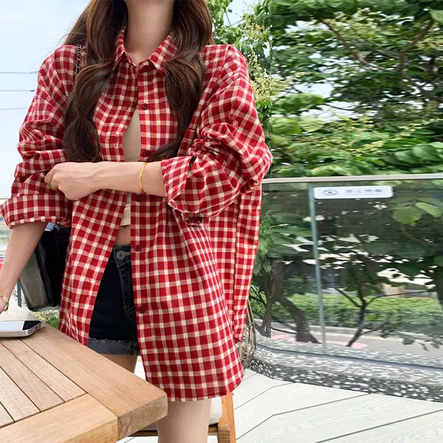 么宁 韩系风格格子防晒衣外套显白慵懒宽松女显瘦休闲时尚百搭舒适衬衫 女款