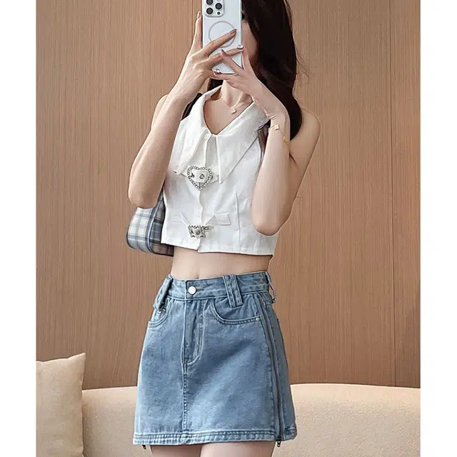 么宁 侧拉链宽松时尚热辣简约舒适牛仔短裙 女款