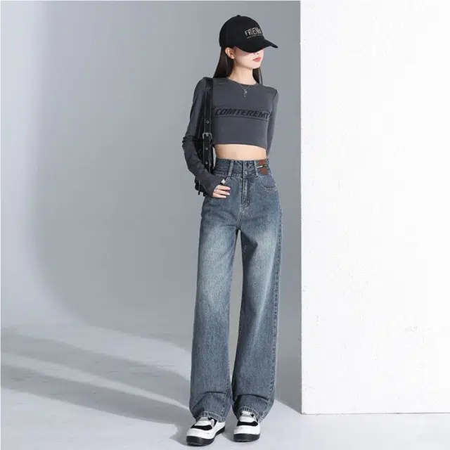 么宁 高腰直筒垂感窄版牛仔裤 男女同款