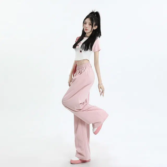 么宁 高腰阔腿褶皱肌理垂感慵懒风休闲裤 女款