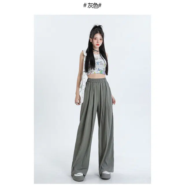 么宁 高腰阔腿褶皱肌理垂感慵懒风休闲裤 女款