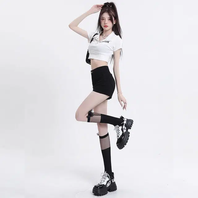 么宁 高腰气质百搭时尚休闲三分裤牛仔短裤 女款