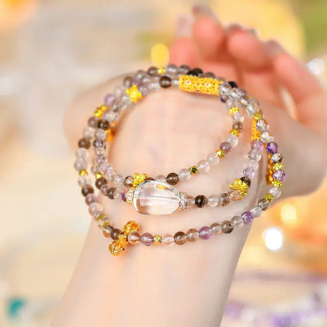 全年红 白晶随形三圈新中式国潮#好运 超七 手串 女款