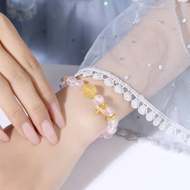 全年红 蜻蜓小众百搭高级感中国风 粉水晶 手串 女款