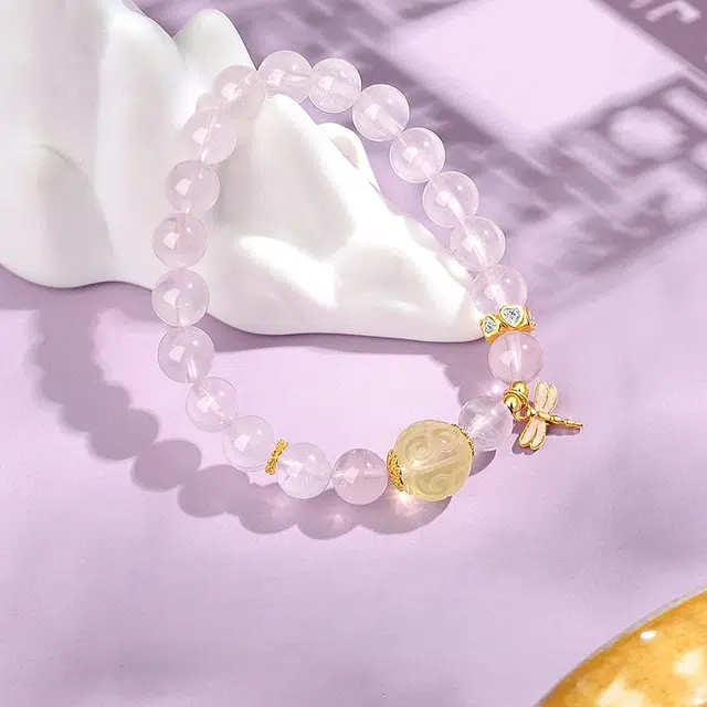 全年红 蜻蜓小众百搭高级感中国风 粉水晶 手串 女款