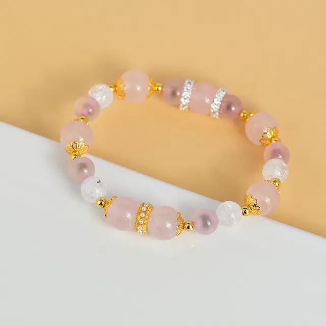 全年红 粉晶糖心半糖爆花晶串珠清新甜美时尚 粉水晶 手串 女款