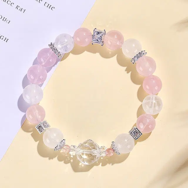 全年红 串珠时尚高级感白幽灵切面白晶#好运 粉水晶 手串 女款