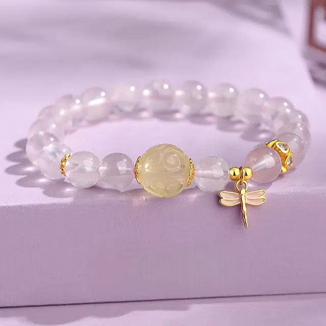 全年红 蜻蜓小众百搭高级感中国风 粉水晶 手串 女款