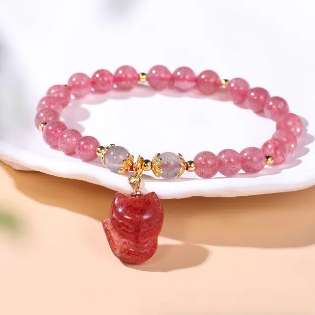 全年红 新中式狐狸好运国风 草莓晶 手串 女款