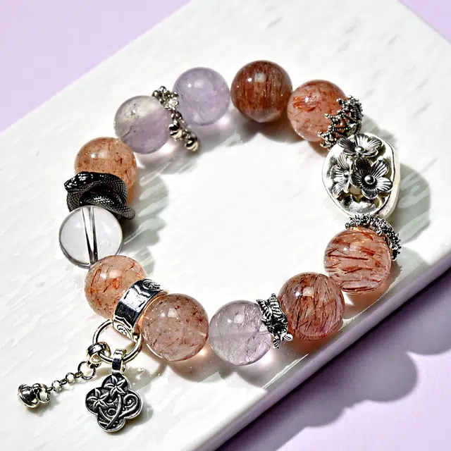 全年红 新中式花朵吊坠个性#好运 超七 手串 女款