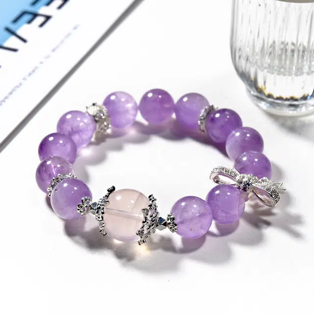 全年红 薰衣草紫晶时尚微镶蝴蝶结#好运 紫水晶 手串 女款