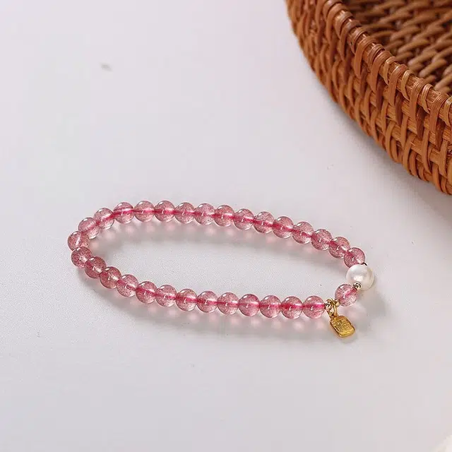 全年红 珠珠福牌新中式国潮#好运 草莓晶 手串 女款