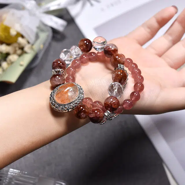 全年红 小熊蝴蝶蛋面双圈魔盒轻奢高级#好运 红胶花 手串 女款