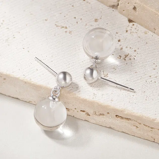 全年红 小众高级感圆珠气质奢华简约小巧精致 白水晶 耳环 女款