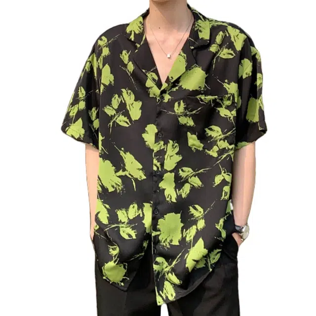 拾个壹先生 美式韩系复古夏威夷风度假休闲宽松短袖衬衣衬衫 男女同款