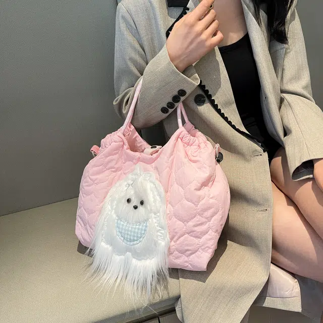 伊曼家 可爱毛茸茸西高地小狗大容量学生上课斜挎通勤包 布 单肩包 女款 粉色/黄色/蓝色