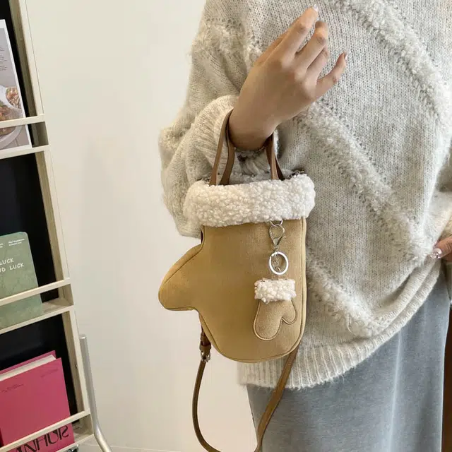 伊曼家 时尚复古磨砂 麂皮绒 单肩手提包 常规 女款 卡其色/粉色