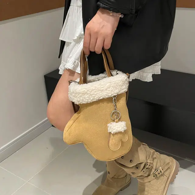 伊曼家 时尚复古磨砂 麂皮绒 单肩手提包 常规 女款 卡其色/粉色