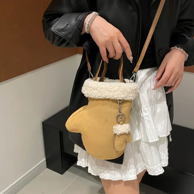 伊曼家 时尚复古磨砂 麂皮绒 单肩手提包 常规 女款 卡其色/粉色