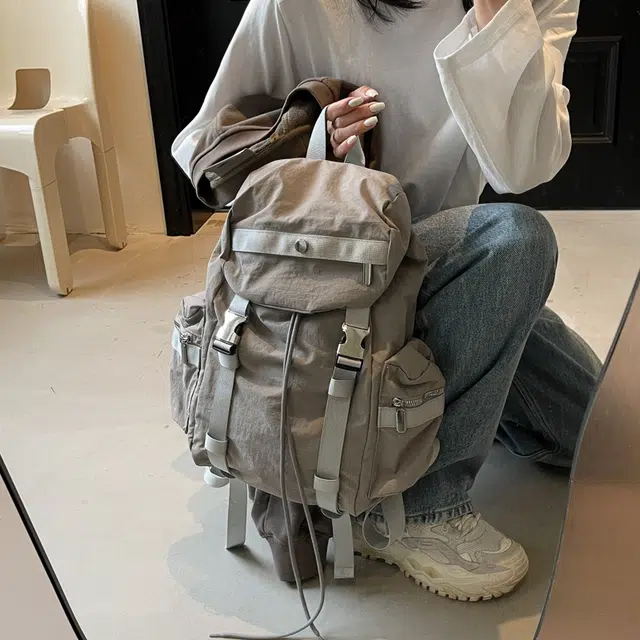 伊曼家 纯色大容量运动 布 双肩包 男女同款情侣款 灰色/米白色/黑色/卡其色