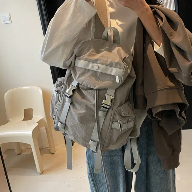 伊曼家 纯色大容量运动 布 双肩包 男女同款情侣款 灰色/米白色/黑色/卡其色