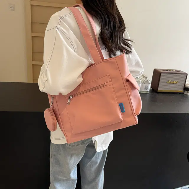 伊曼家 百搭托特包包女个性潮流手提单肩包大容量斜挎包 尼龙布 旅行包 女款 粉色/白色/黑色/卡其色/蓝色