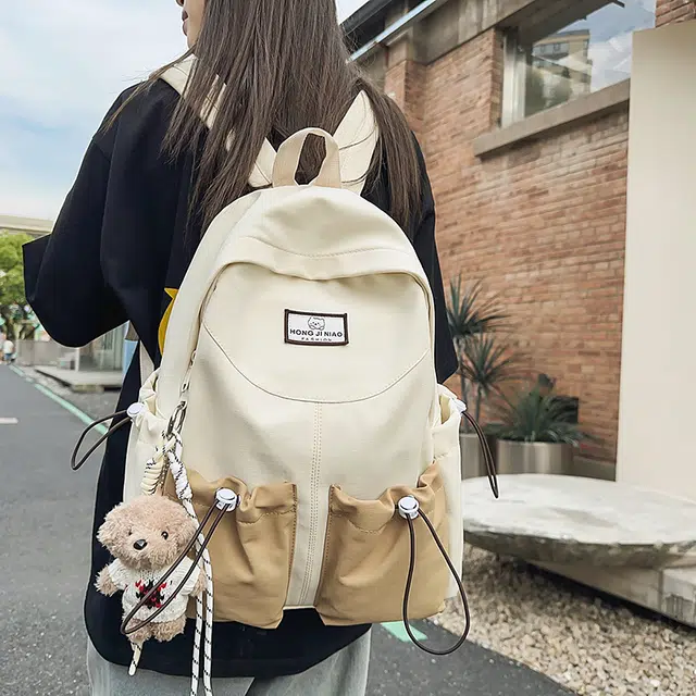 伊曼家 初高中大学生高颜值书包潮流休闲简约轻便 尼龙 双肩包 女款 粉红色/黑色/卡其色/绿色