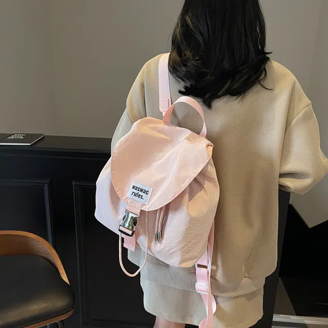 伊曼家 休闲时尚学生上课书包高颜值轻便旅游背包 牛津纺 双肩包 女款 米白/粉色/绿色/卡其/黑色/紫色