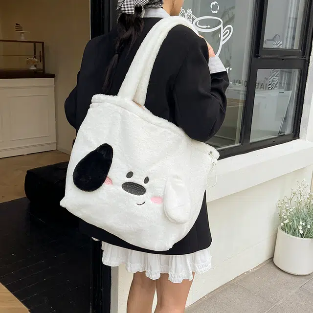 伊曼家 可爱大耳朵狗包包立体耳朵设计 毛毛 托特包单肩包 女款 白色/粉色/蓝色