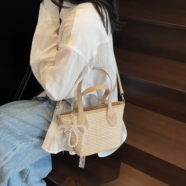伊曼家 时尚温柔气质单肩托特包 草编 手提包 女款 卡其色/粉色/蓝色/黑色